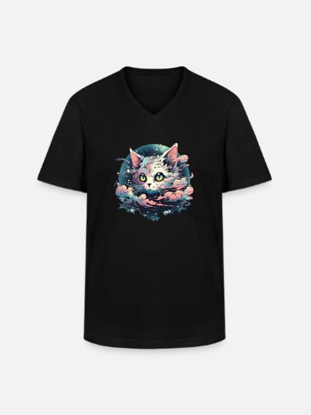 Anime Kawaii Cat Japanese - Men's V-Neck T-Shirt - black