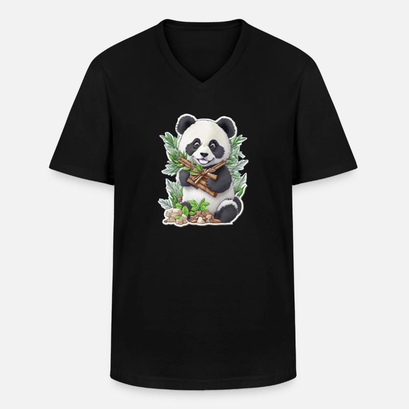 Panda bear eats bamboo - Men's V-Neck T-Shirt - black