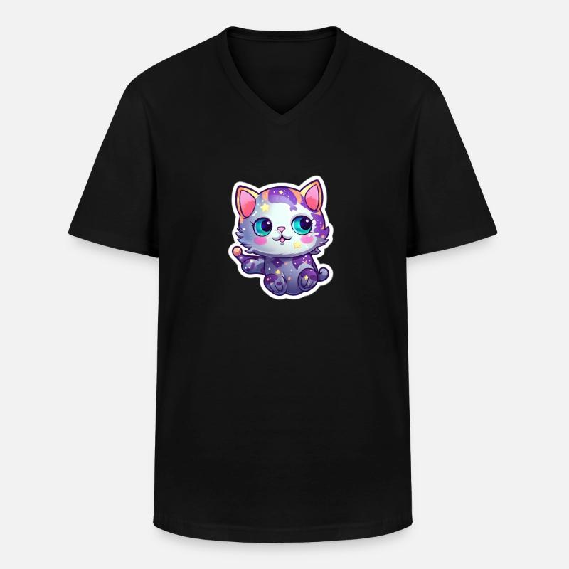 a cute space kitty - Männer-T-Shirt mit V-Ausschnitt - Schwarz