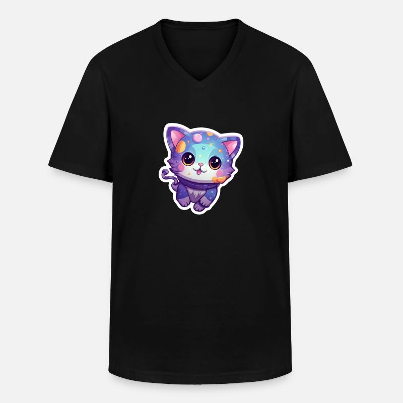 s cute space kitty - Männer-T-Shirt mit V-Ausschnitt - Schwarz