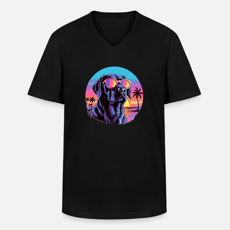 Retro Labrador - Männer-T-Shirt mit V-Ausschnitt - Schwarz