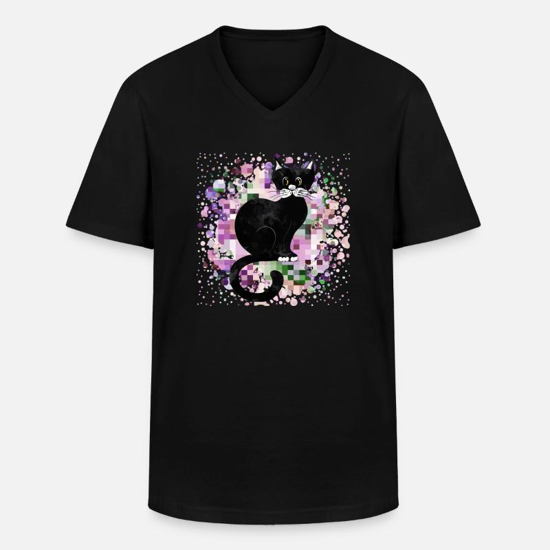 Katze - Männer-T-Shirt mit V-Ausschnitt - Schwarz
