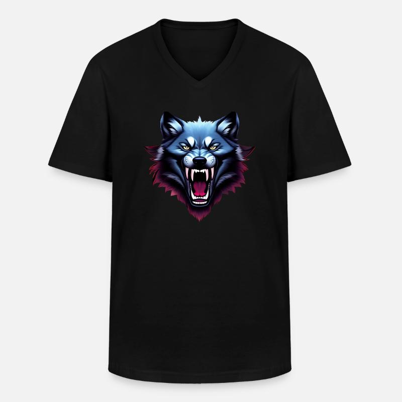 wolf - Men's V-Neck T-Shirt - black