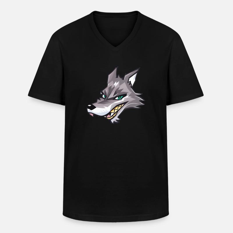 Wolf - Männer-T-Shirt mit V-Ausschnitt - Schwarz