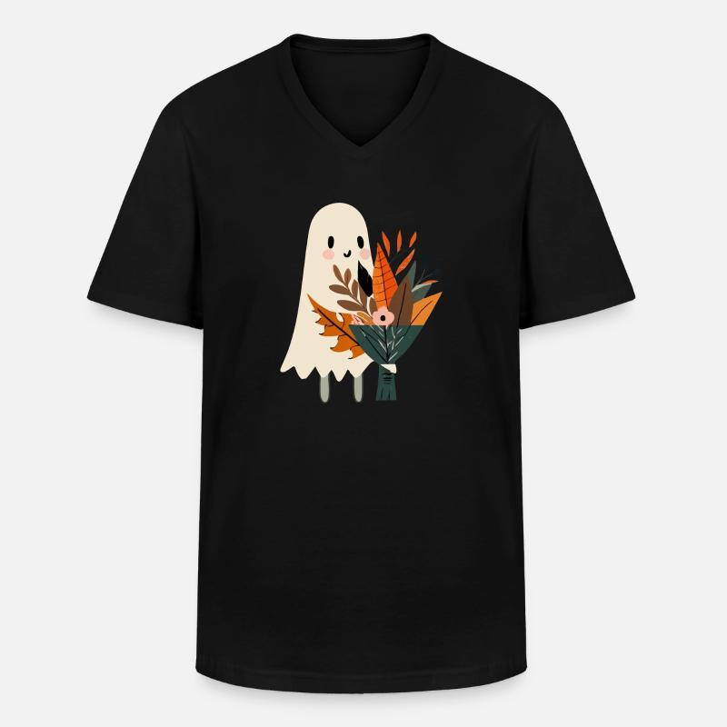 Geist mit Blumenstrauß - Männer-T-Shirt mit V-Ausschnitt - Schwarz