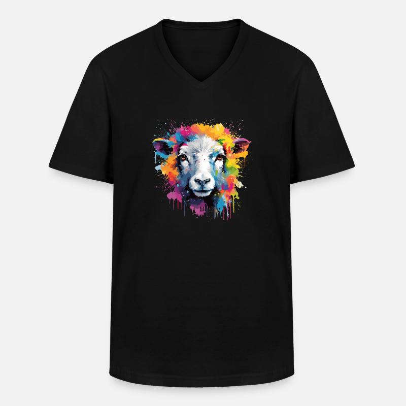 Får, får, lamm - T-shirt med V-ringning herr - svart