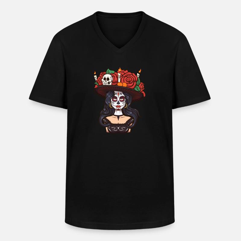 Sugar Skull Mädchen - Männer-T-Shirt mit V-Ausschnitt - Schwarz