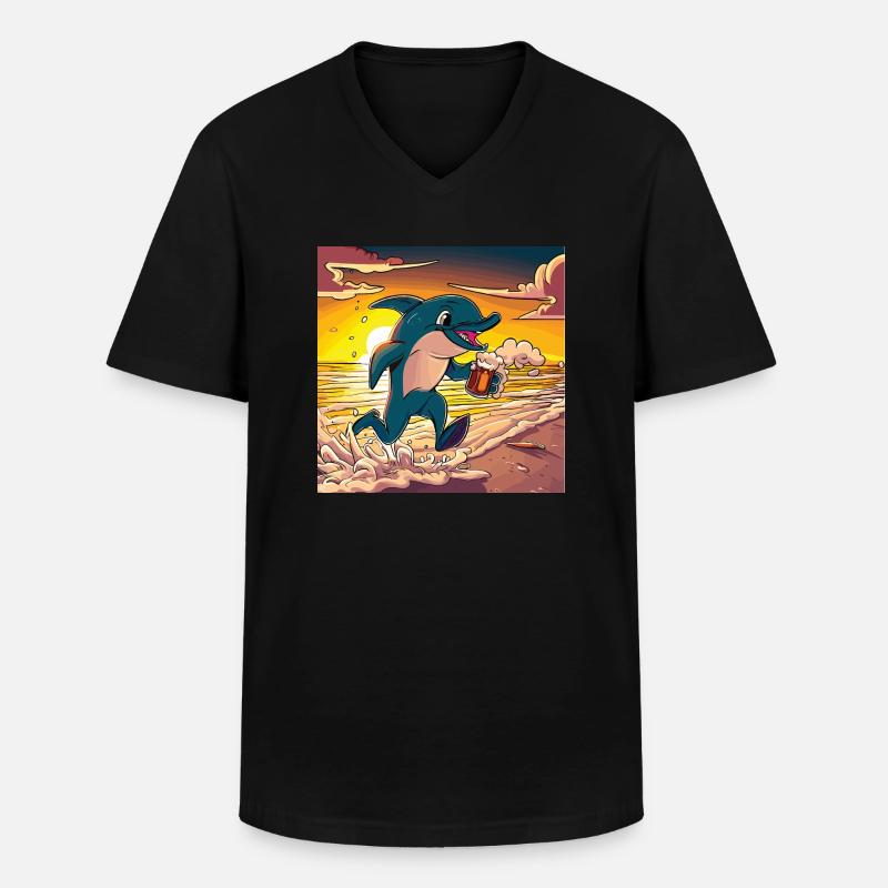 Delfin mit Bier - Männer-T-Shirt mit V-Ausschnitt - Schwarz
