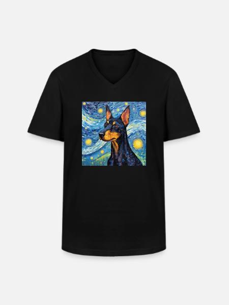 Doberman Starry Night - Men's V-Neck T-Shirt - black