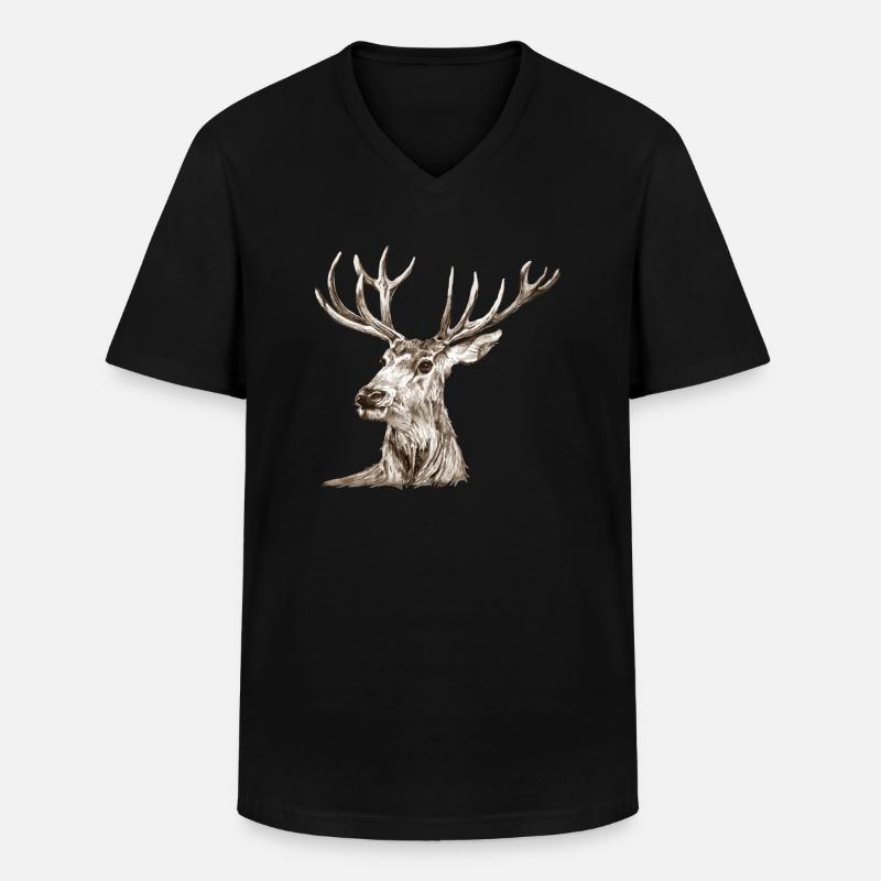 Hirsch - Männer-T-Shirt mit V-Ausschnitt - Schwarz
