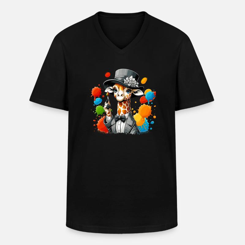 Giraffe mit Hut - Männer-T-Shirt mit V-Ausschnitt - Schwarz