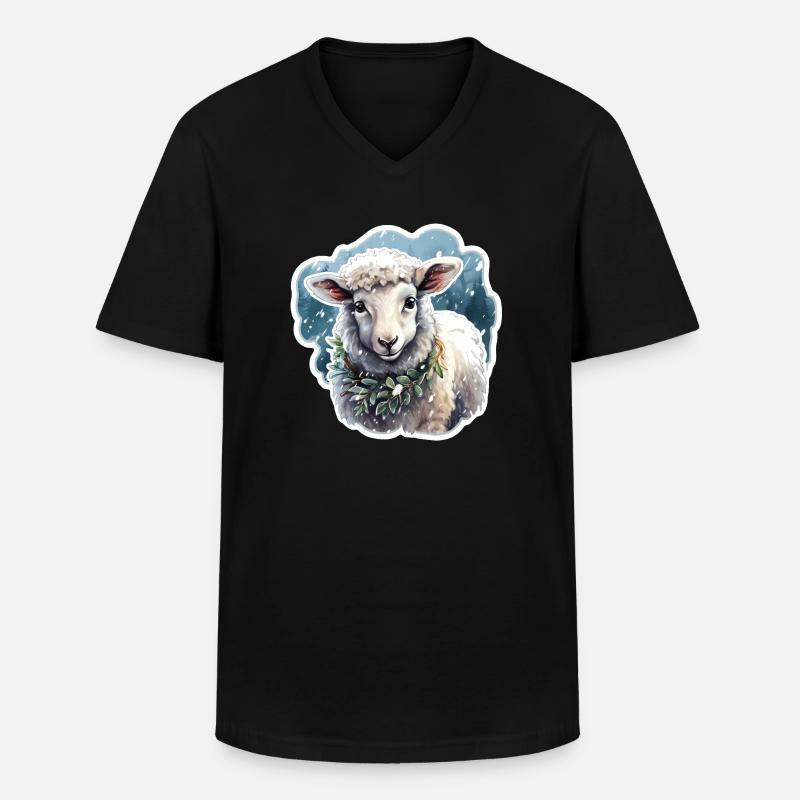 Lämmchen im Schnee - Männer-T-Shirt mit V-Ausschnitt - Schwarz