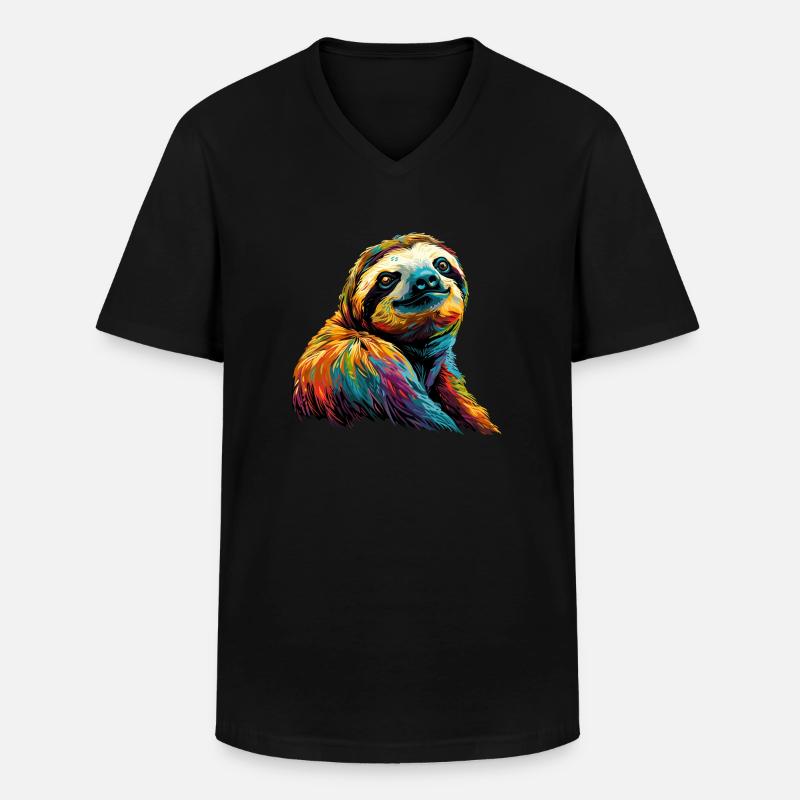 Regenbogen-Faultier - Männer-T-Shirt mit V-Ausschnitt - Schwarz