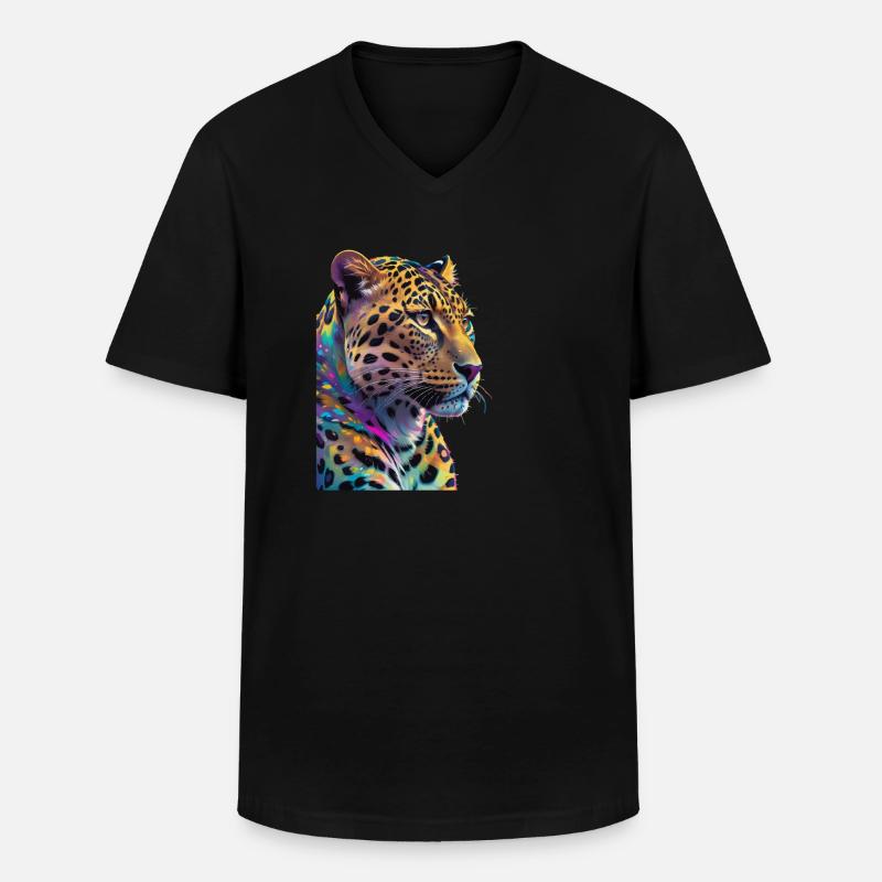 Leopard - Männer-T-Shirt mit V-Ausschnitt - Schwarz