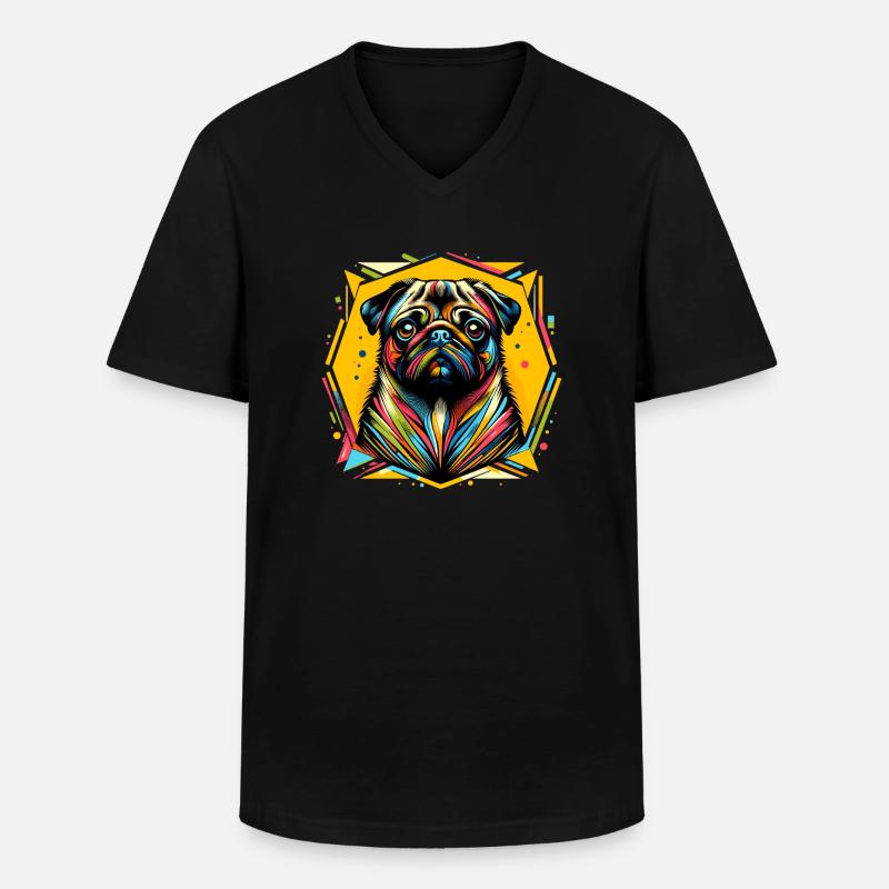 Mops Hund - Männer-T-Shirt mit V-Ausschnitt - Schwarz