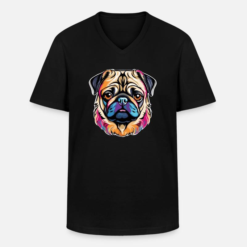 Mops - Männer-T-Shirt mit V-Ausschnitt - Schwarz