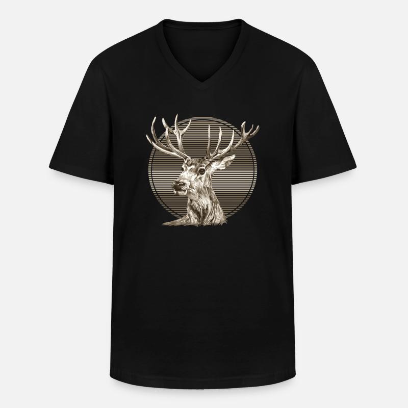 Hirsch - Männer-T-Shirt mit V-Ausschnitt - Schwarz