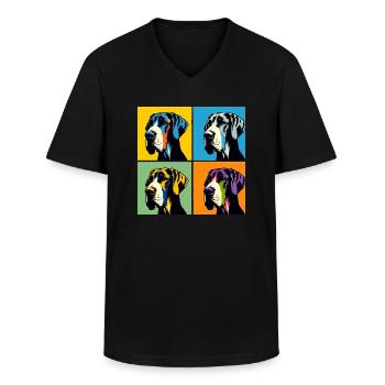 Portrait de chien dogue allemand Pop - Portrait d’animal de compagnie - T-shirt col V Homme - noir - Devant - AI Model Male 178 dark (178cm)