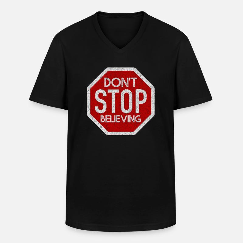 DONT STOP BELIEVING WHITE GRUNGE - Männer-T-Shirt mit V-Ausschnitt - Schwarz