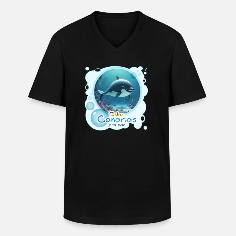 Wal - Männer-T-Shirt mit V-Ausschnitt - Schwarz