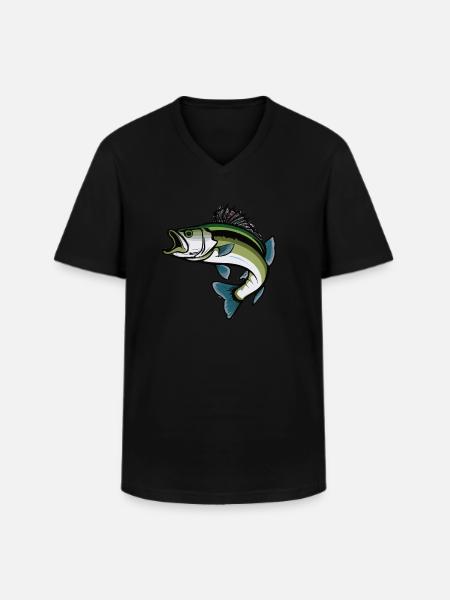 Springender Bass Fisch - Männer-T-Shirt mit V-Ausschnitt - Schwarz