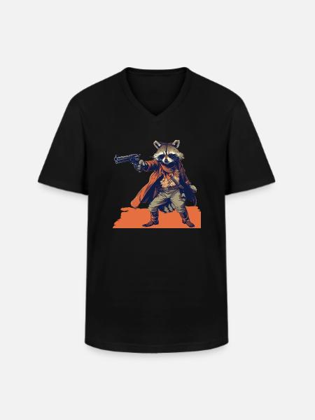 raccoon gunslinger - Men's V-Neck T-Shirt - black