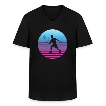 Badminton Squash Women Men Badminton Badmintons - Men's V-Neck T-Shirt - black - Front - AI Model Male 178 dark (178cm)