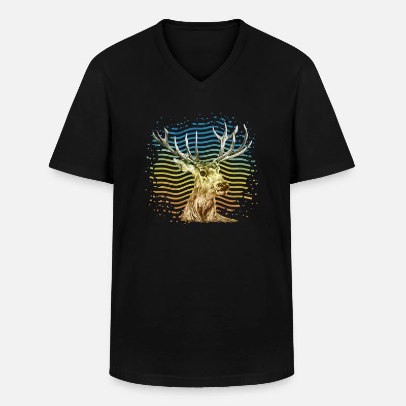 Hirsch - Männer-T-Shirt mit V-Ausschnitt - Schwarz