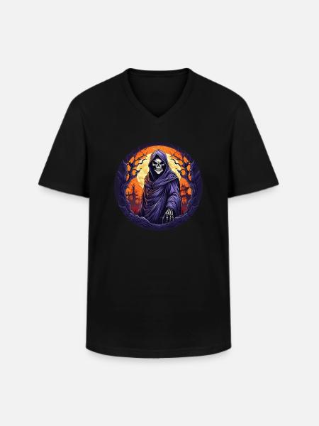 Gruseliges Halloween-partykostüm Sensenmann - Men's V-Neck T-Shirt - black