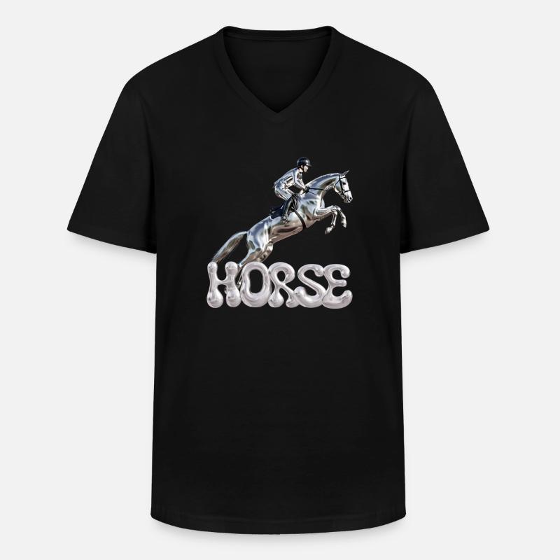 Springreiter Chrom 1 - Männer-T-Shirt mit V-Ausschnitt - Schwarz