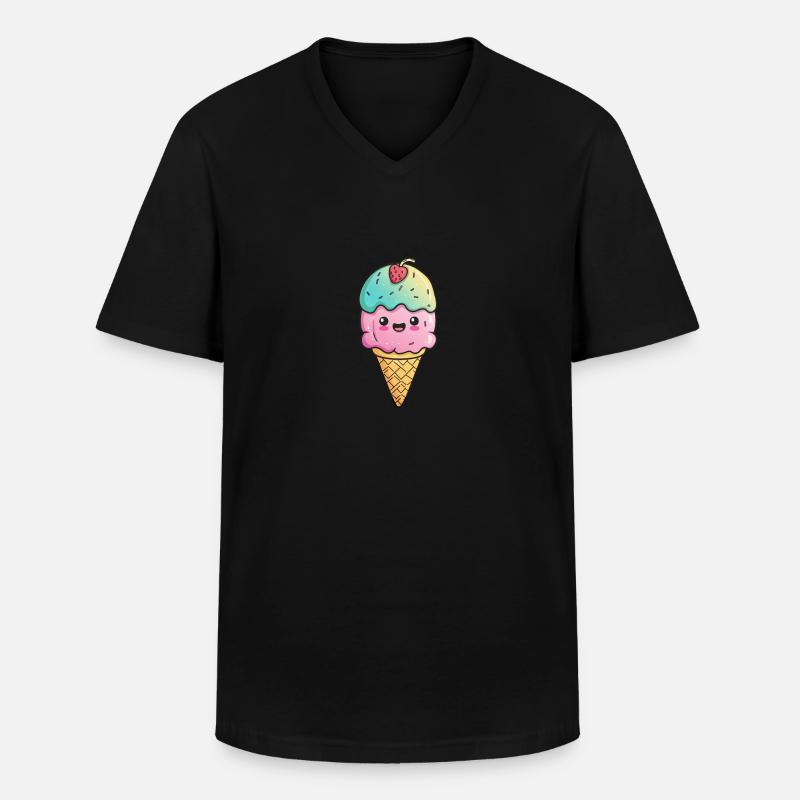 Eiscreme mit Gesicht - Männer-T-Shirt mit V-Ausschnitt - Schwarz