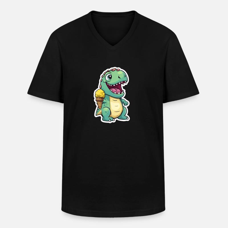 Dino isst Eis - Männer-T-Shirt mit V-Ausschnitt - Schwarz