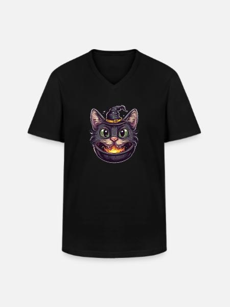 Cat Cauldron Cat Witch Halloween - Men's V-Neck T-Shirt - black