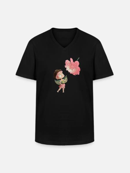 Magical fairy with peony - Men's V-Neck T-Shirt - black