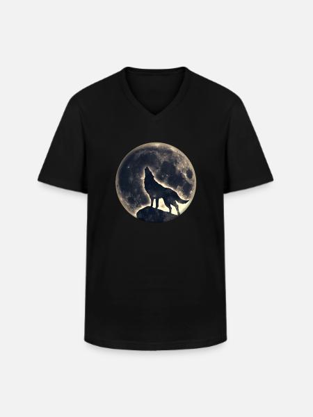 Wolf, full moon, ulv, fuldmåne, måne, vildt, wild, - Klassisk herre T-shirt med V-udskæring - sort