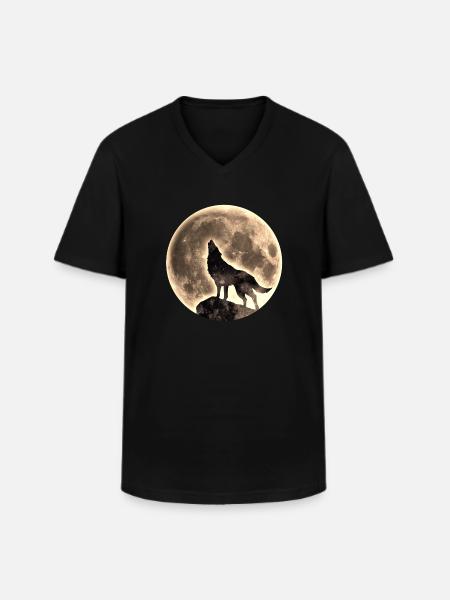 Wolf, full moon, wolves, animal, wild dog, native, - Men's V-Neck T-Shirt - black