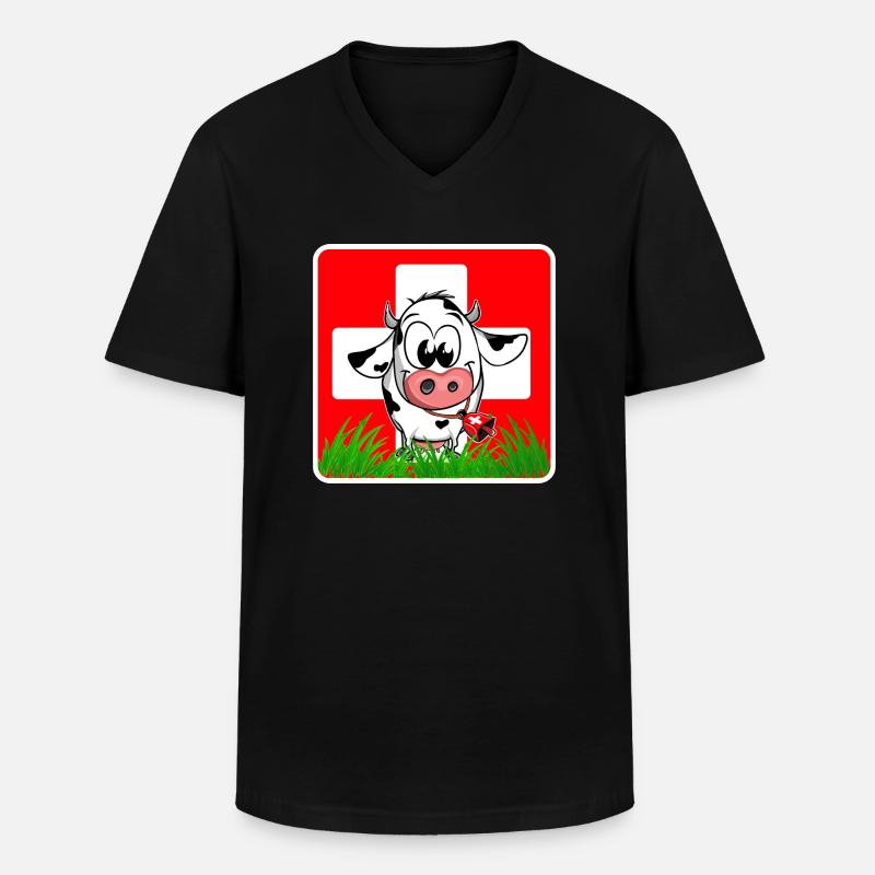 Schweizer Kuh Schweizer Flagge - Männer-T-Shirt mit V-Ausschnitt - Schwarz