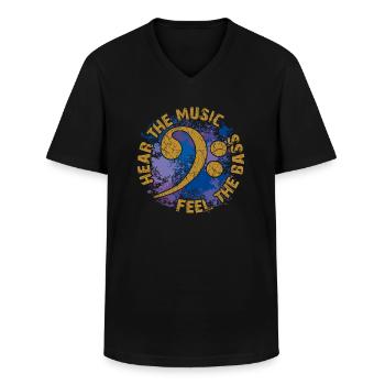 Feel the bass. Bass clef - Men's V-Neck T-Shirt - black - Front - AI Model Male 178 dark (178cm)