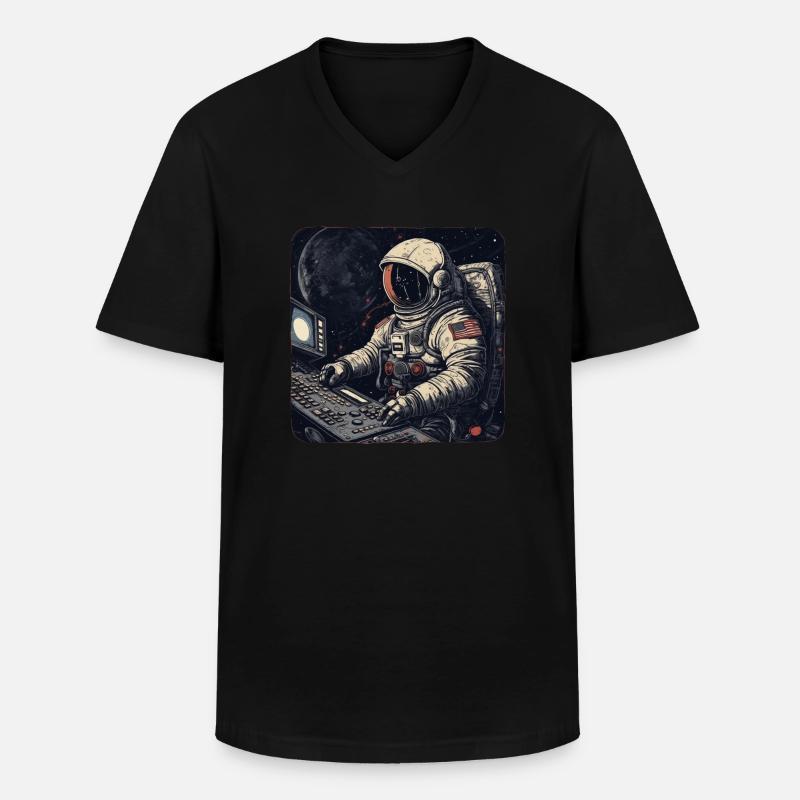Cooler Retro Astronaut bedient Computer - Männer-T-Shirt mit V-Ausschnitt - Schwarz
