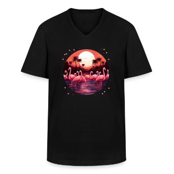 Flamingo Flock Sonnenuntergang, Liebe Flamingos - Männer-T-Shirt mit V-Ausschnitt - Schwarz - Vorne - AI Model Male 178 dark (178cm)