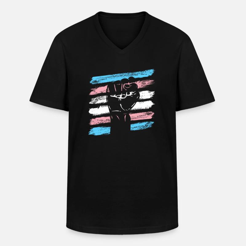 LGBT Transgender Flagge Faust - Männer-T-Shirt mit V-Ausschnitt - Schwarz