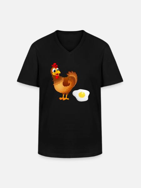 Le poulet met un œuf humour poule met omelette - T-shirt col V Homme - noir