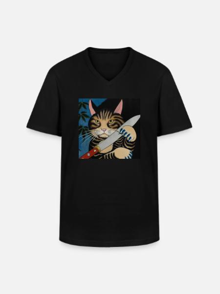 Catana - Japanese Ukiyo Paintings - Men's V-Neck T-Shirt - black