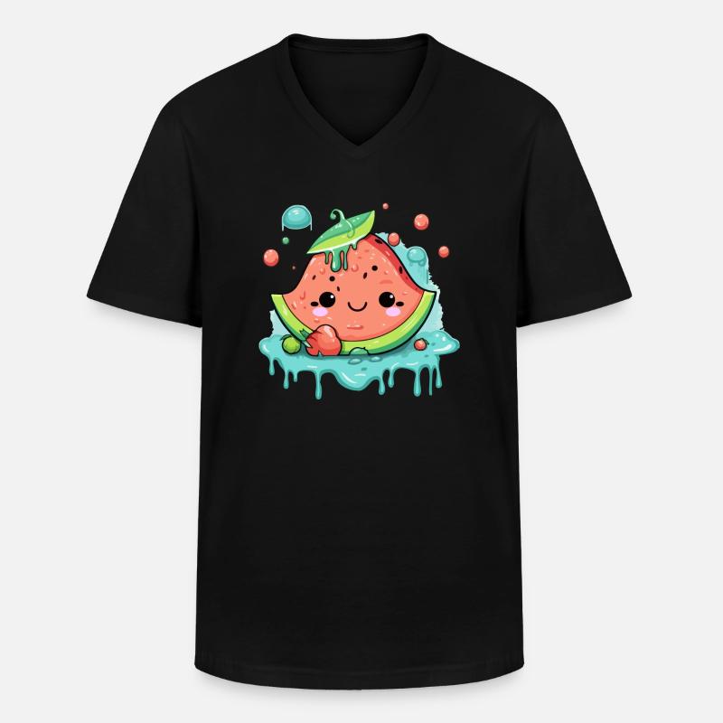 Eli Wassermelone Kawaii - Männer-T-Shirt mit V-Ausschnitt - Schwarz