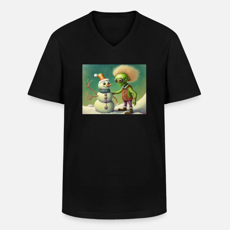 Alien baut einen Schneemann - Männer-T-Shirt mit V-Ausschnitt - Schwarz
