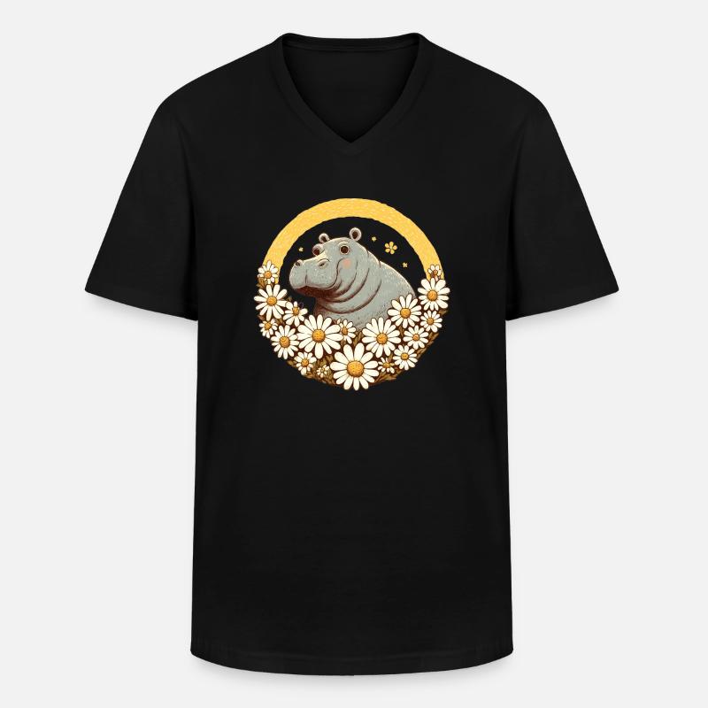 Nilpferd Gänseblümchen - Männer-T-Shirt mit V-Ausschnitt - Schwarz