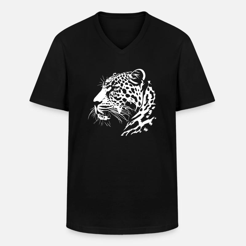 Leopard - Männer-T-Shirt mit V-Ausschnitt - Schwarz