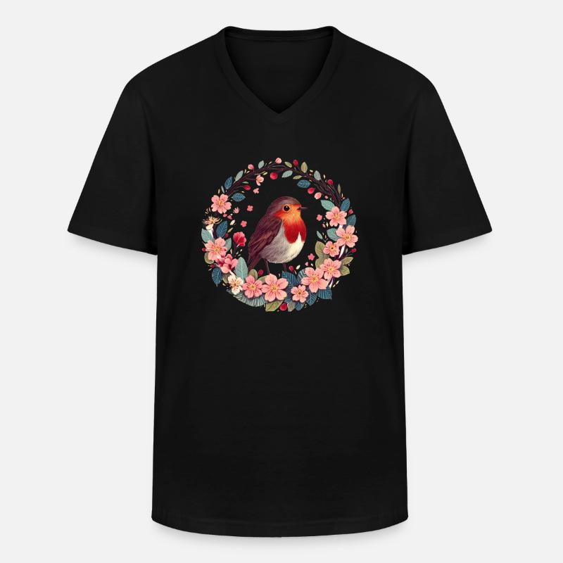 Rotkehlchen - Männer-T-Shirt mit V-Ausschnitt - Schwarz
