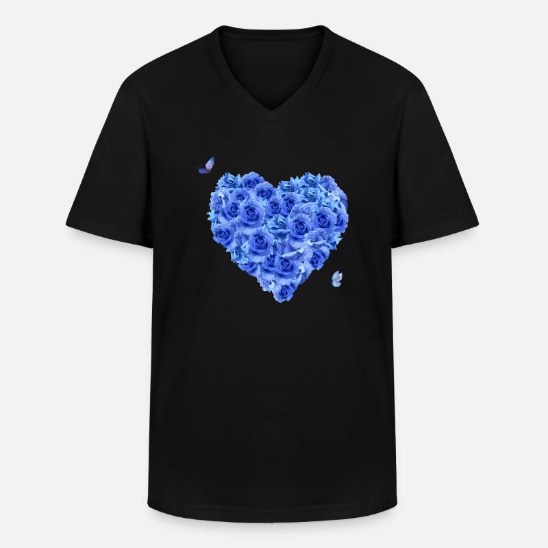 Blaues Blumenherz - Männer-T-Shirt mit V-Ausschnitt - Schwarz