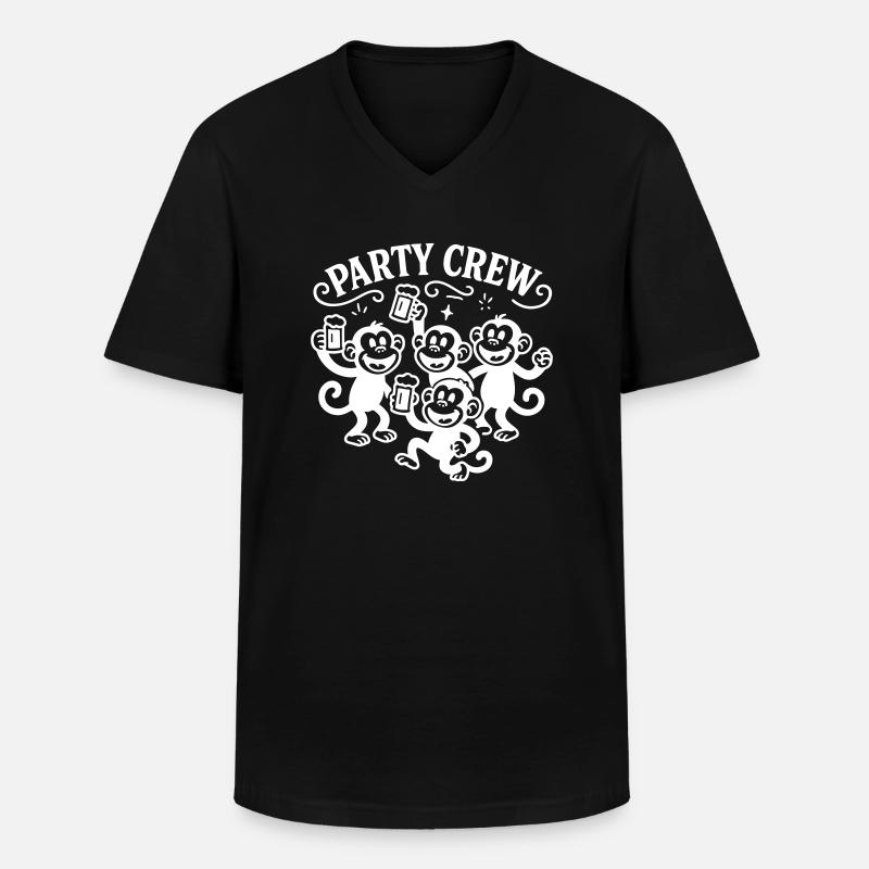 Party Crew Affe Bier - Männer-T-Shirt mit V-Ausschnitt - Schwarz
